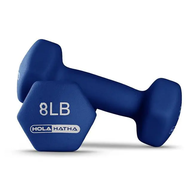 Alt view image 7 of 7 - HolaHatha 1, 2 and 3 lb Neoprene Dumbbell Strength Training Weight Set with Rack