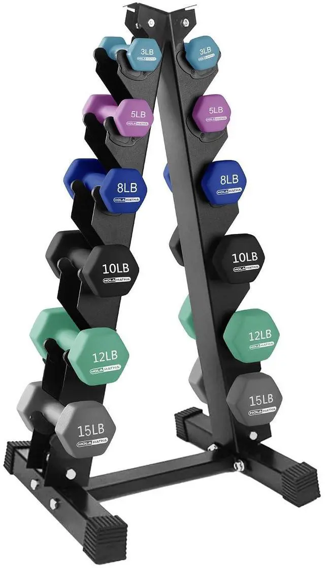 Main image of HolaHatha 1, 2 and 3 lb Neoprene Dumbbell Strength Training Weight Set with Rack