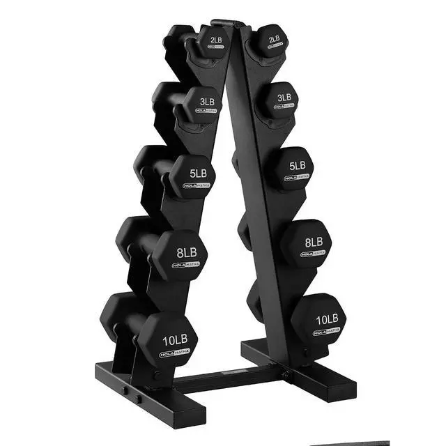 Main image of HolaHatha 1, 2 and 3 lb Neoprene Dumbbell Strength Training Weight Set with Rack