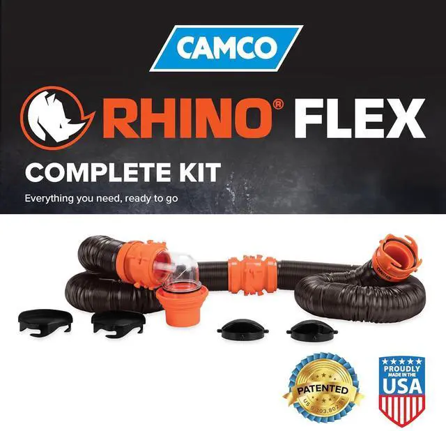 Alt view image 7 of 7 - Camco RhinoFLEX 20-Ft Complete RV Sewer Hose Kit - Made in the USA | Includes Clear Elbow w/ Sewer Adapter, (2) 10ft Sewer Hoses, 360 Swivel Fittings - Fits in Standard 4" RV Bumper (39742)