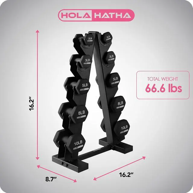 Alt view image 3 of 7 - HolaHatha 1, 2 and 3 lb Neoprene Dumbbell Strength Training Weight Set with Rack