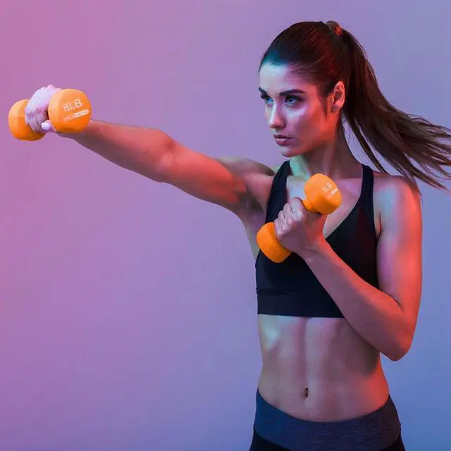 Alt view image 4 of 7 - HolaHatha 1, 2 and 3 lb Neoprene Dumbbell Strength Training Weight Set with Rack
