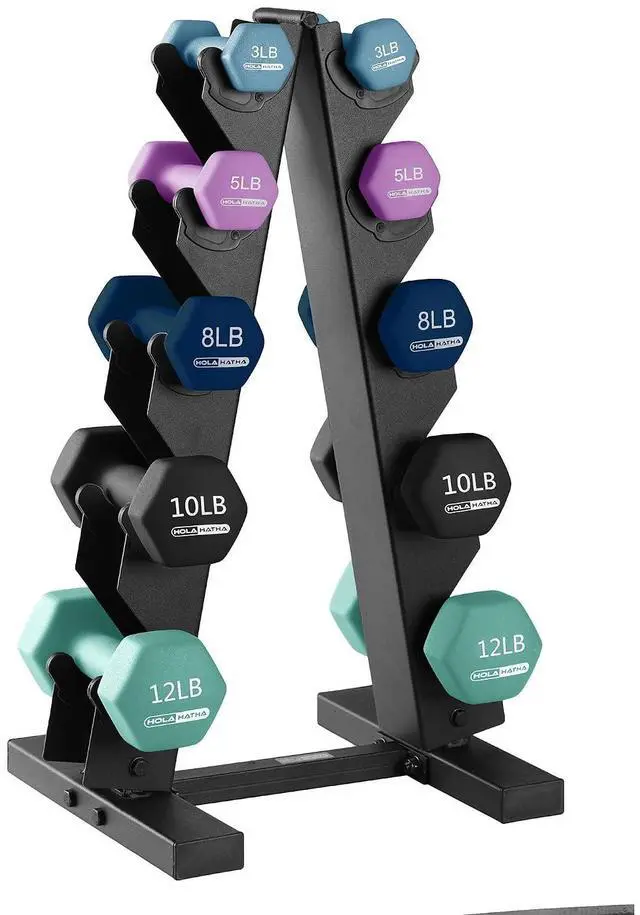 Main image of HolaHatha 1, 2 and 3 lb Neoprene Dumbbell Strength Training Weight Set with Rack