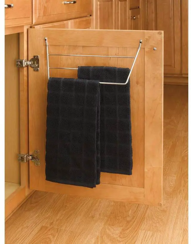 Alt view image 2 of 7 - Rev-A-Shelf Under Sink Towel Holder for Kitchen and Bathroom Cabinets, Door Mount Wire Dish Rag Rack Hanger, Holds 3 Folded Wipes, Chrome, 563-32 C