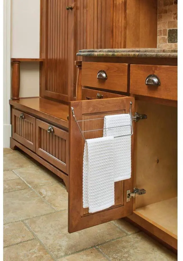 Alt view image 4 of 7 - Rev-A-Shelf Under Sink Towel Holder for Kitchen and Bathroom Cabinets, Door Mount Wire Dish Rag Rack Hanger, Holds 3 Folded Wipes, Chrome, 563-32 C