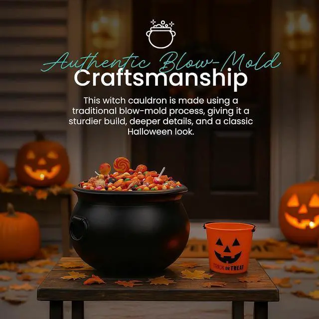 Alt view image 2 of 7 - Union Products Black 16 Inch Spooky Witch Cauldron for Indoor and Outdoor Halloween Decoration and Trick or Treat Candy Container, Black