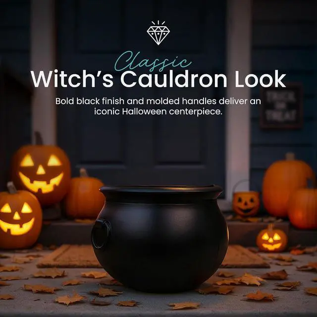 Alt view image 5 of 7 - Union Products Black 16 Inch Spooky Witch Cauldron for Indoor and Outdoor Halloween Decoration and Trick or Treat Candy Container, Black