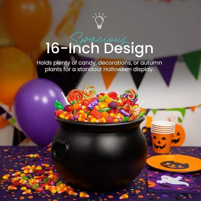 Alt view image 4 of 7 - Union Products Black 16 Inch Spooky Witch Cauldron for Indoor and Outdoor Halloween Decoration and Trick or Treat Candy Container, Black