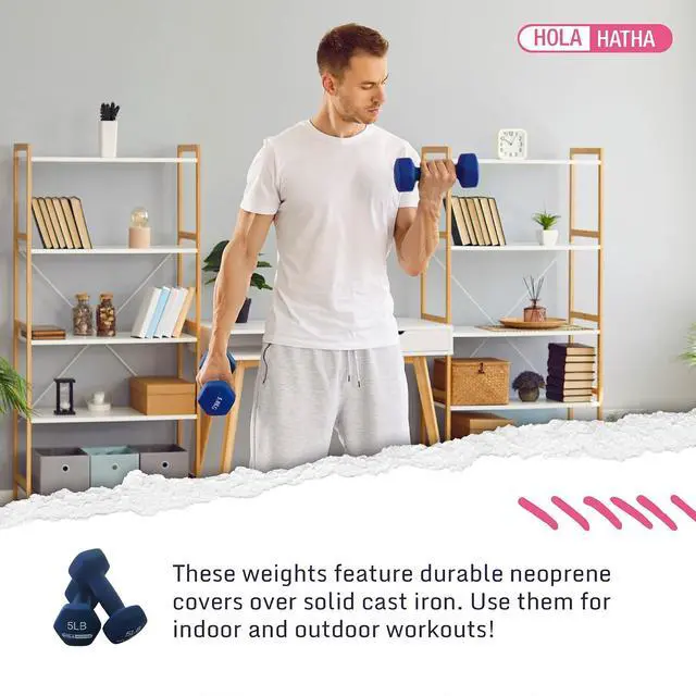Alt view image 4 of 7 - HolaHatha 1, 2 and 3 lb Neoprene Dumbbell Strength Training Weight Set with Rack