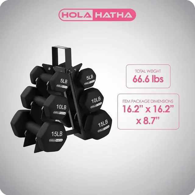 Alt view image 4 of 7 - HolaHatha 1, 2 and 3 lb Neoprene Dumbbell Strength Training Weight Set with Rack
