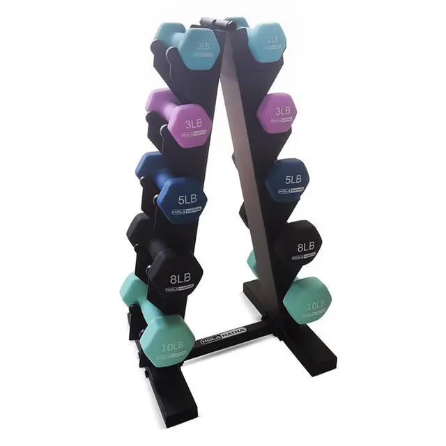Main image of HolaHatha 1, 2 and 3 lb Neoprene Dumbbell Strength Training Weight Set with Rack