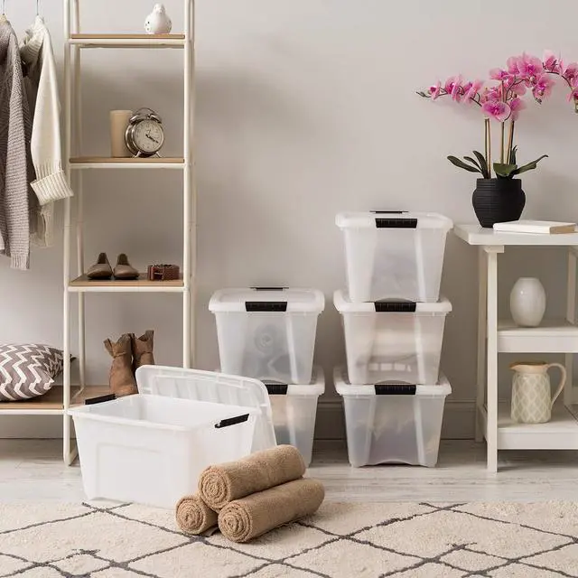 Alt view image 5 of 7 - IRIS USA 6-Pack 32 Quart Storage Bins with Lids, Pearl | Conceals contents for a neat look, Ideal for linens, décor, closet essentials, and household supplies