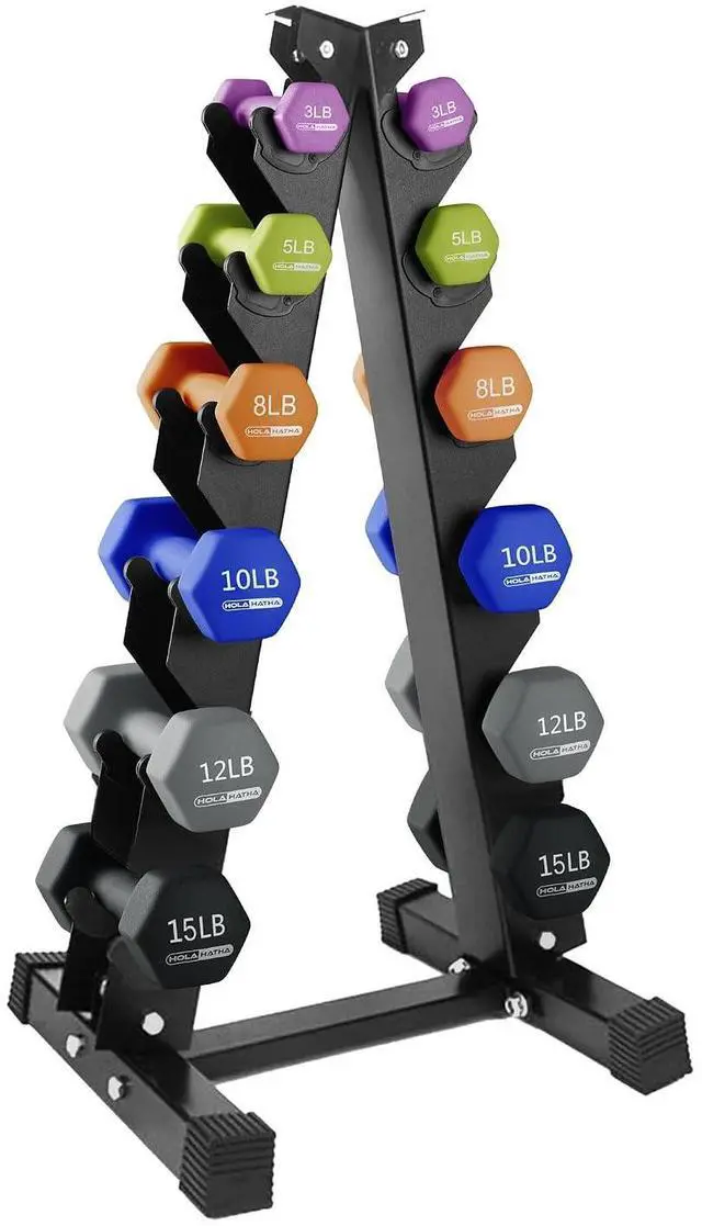 Main image of HolaHatha 1, 2 and 3 lb Neoprene Dumbbell Strength Training Weight Set with Rack