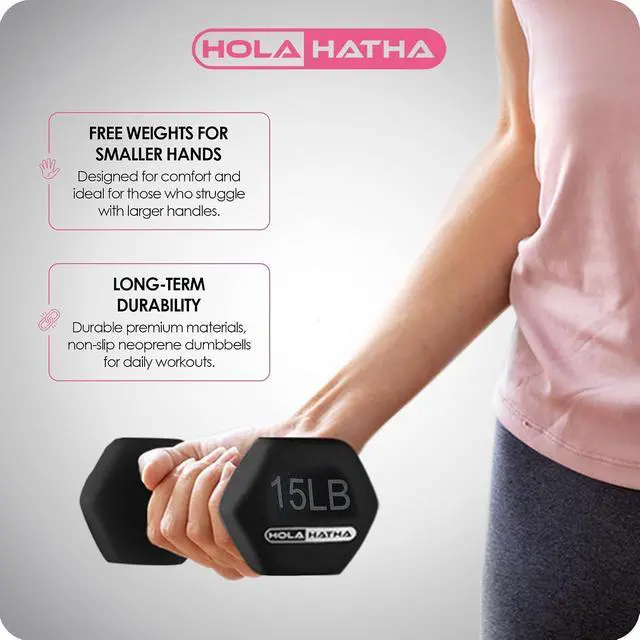 Alt view image 4 of 7 - HolaHatha 1, 2 and 3 lb Neoprene Dumbbell Strength Training Weight Set with Rack