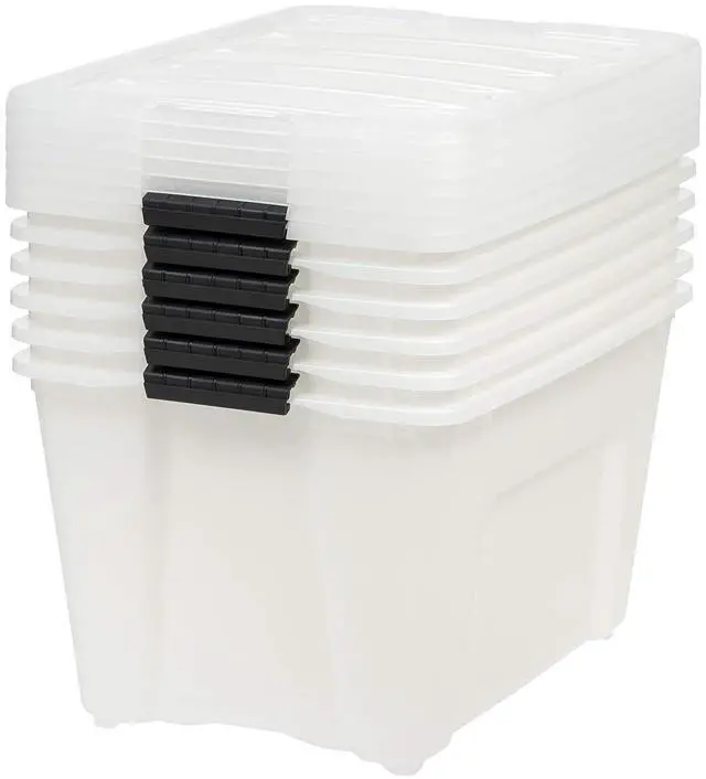 Alt view image 4 of 7 - IRIS USA 6-Pack 54 Quart Storage Bins with Lids, Pearl | Conceals stored items for a clean look, Nestable design saves space between uses