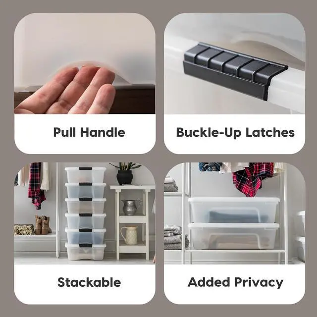 Alt view image 4 of 7 - IRIS USA 6-Pack 27 Quart Storage Bins with Lids, Pearl | Conceals contents for a clean look. Great for linens, décor, closet storage, and supplies. Nestable design saves space
