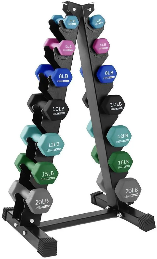 Main image of HolaHatha 1, 2 and 3 lb Neoprene Dumbbell Strength Training Weight Set with Rack