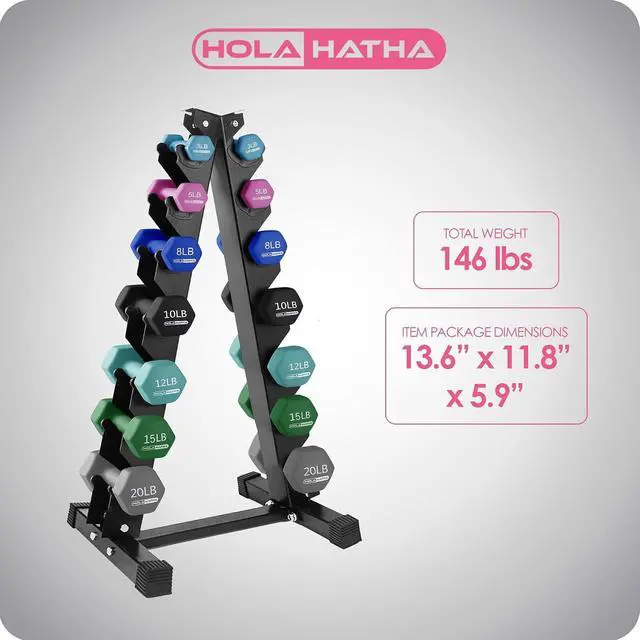 Alt view image 3 of 7 - HolaHatha 1, 2 and 3 lb Neoprene Dumbbell Strength Training Weight Set with Rack