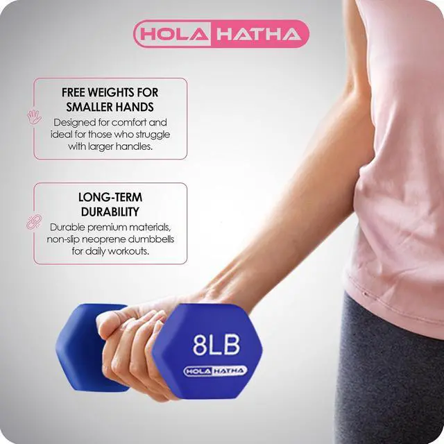Alt view image 4 of 7 - HolaHatha 1, 2 and 3 lb Neoprene Dumbbell Strength Training Weight Set with Rack