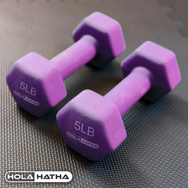 Alt view image 5 of 7 - HolaHatha 1, 2 and 3 lb Neoprene Dumbbell Strength Training Weight Set with Rack