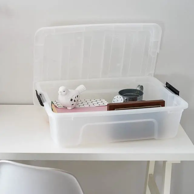 Alt view image 6 of 7 - IRIS USA 6-Pack 27 Quart Storage Bins with Lids, Pearl | Conceals contents for a clean look. Great for linens, décor, closet storage, and supplies. Nestable design saves space