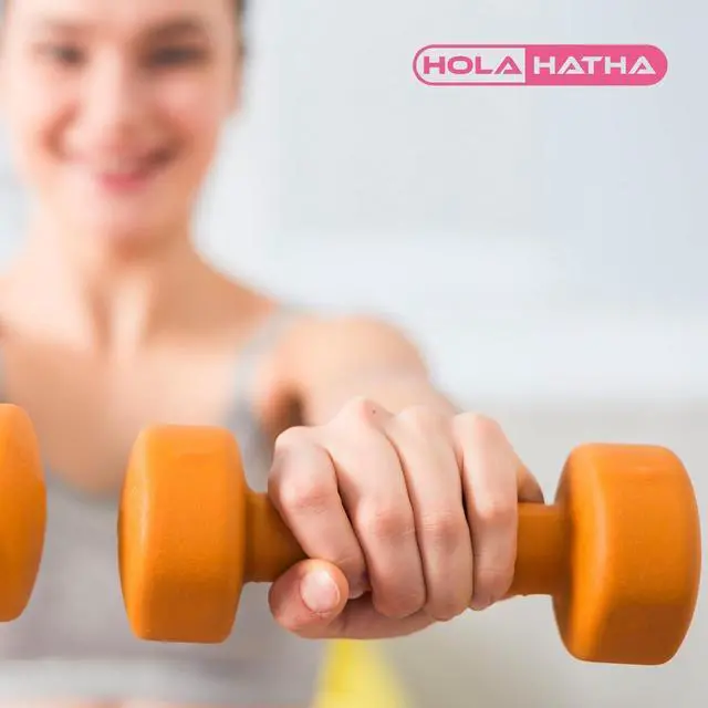 Alt view image 5 of 7 - HolaHatha 1, 2 and 3 lb Neoprene Dumbbell Strength Training Weight Set with Rack