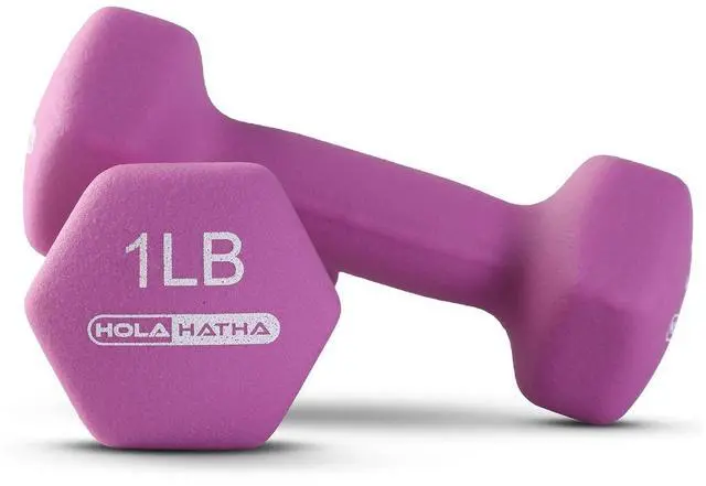 Alt view image 6 of 7 - HolaHatha 1, 2 and 3 lb Neoprene Dumbbell Strength Training Weight Set with Rack