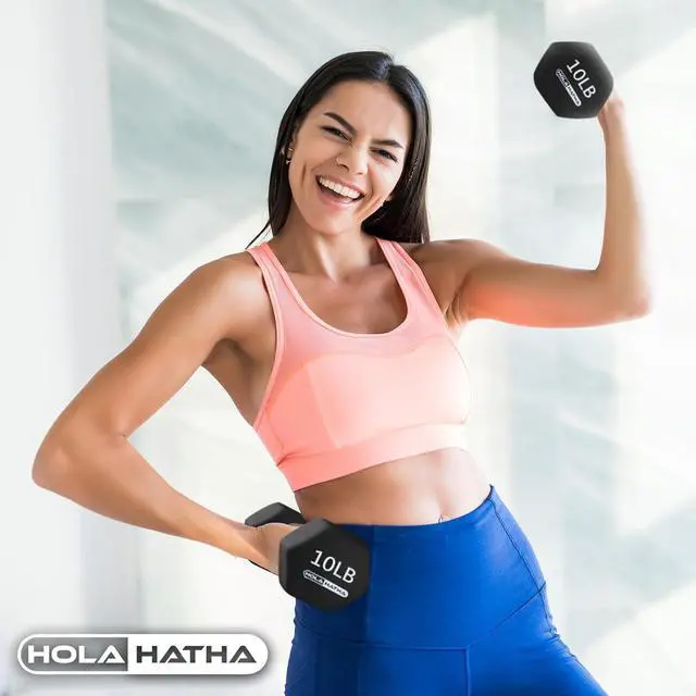 Alt view image 7 of 7 - HolaHatha 1, 2 and 3 lb Neoprene Dumbbell Strength Training Weight Set with Rack