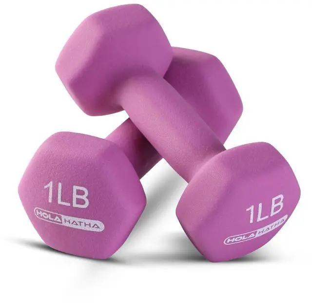 Alt view image 7 of 7 - HolaHatha 1, 2 and 3 lb Neoprene Dumbbell Strength Training Weight Set with Rack