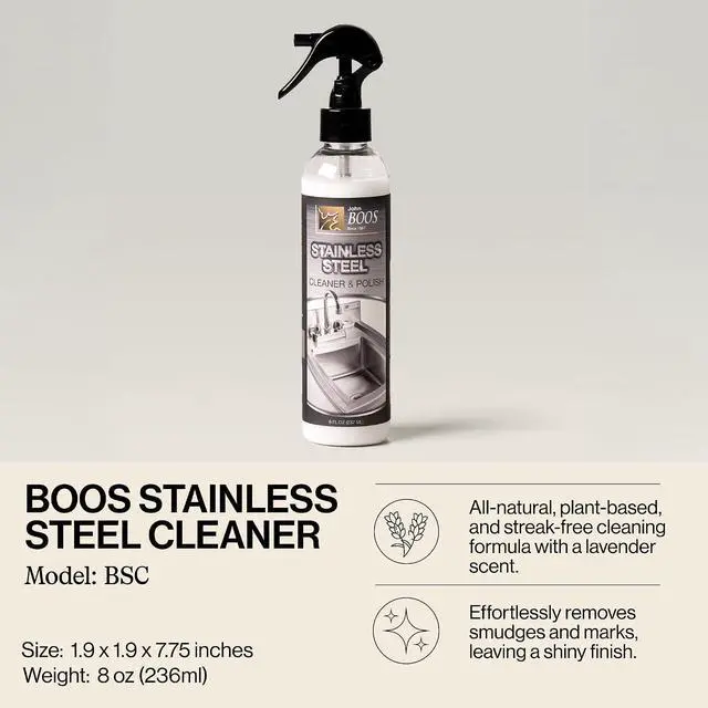 Alt view image 2 of 7 - John Boos Stainless Steel Cleaner with Fine Mist Spray, Lavender Scent, 8 oz - Streak-Free Cleaning Polish & Stain Remover for Stoves, Ovens, Sinks, & Kitchen Surfaces