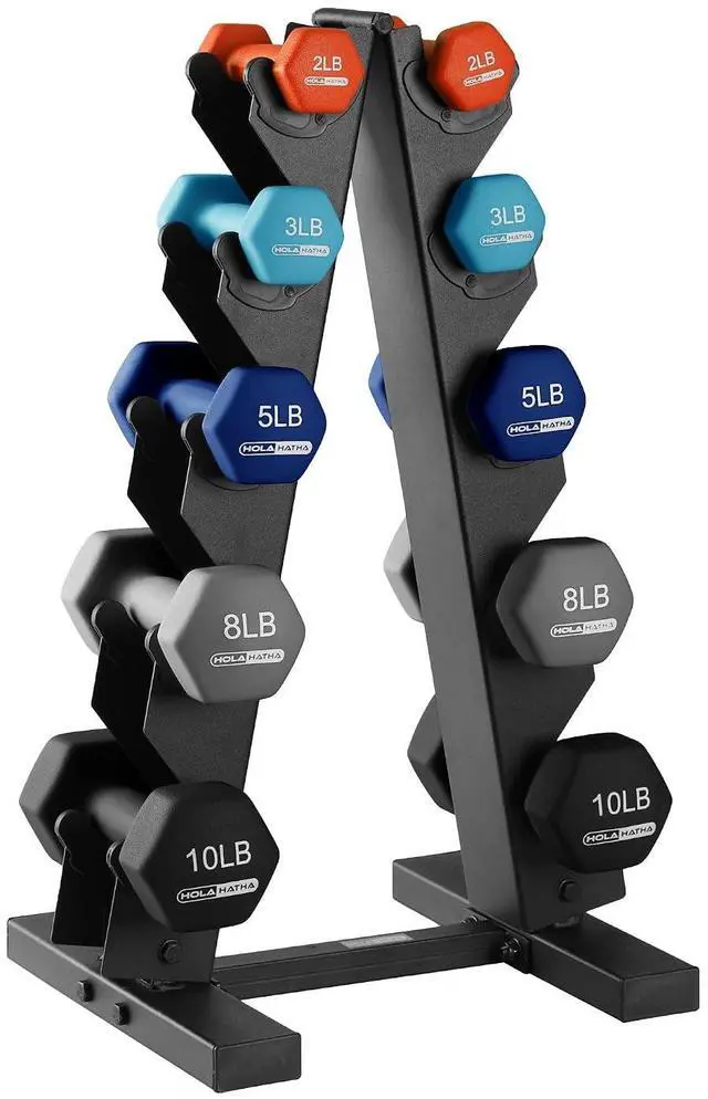 Main image of HolaHatha 1, 2 and 3 lb Neoprene Dumbbell Strength Training Weight Set with Rack