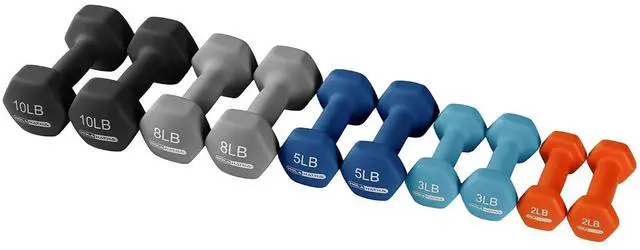 Alt view image 7 of 7 - HolaHatha 1, 2 and 3 lb Neoprene Dumbbell Strength Training Weight Set with Rack