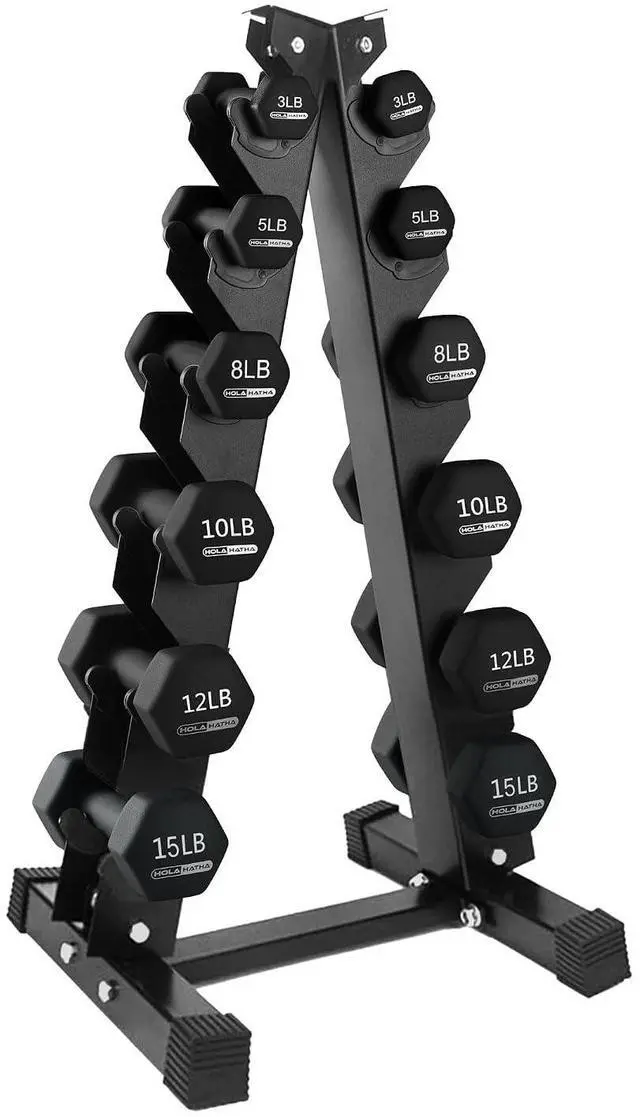 Main image of HolaHatha 1, 2 and 3 lb Neoprene Dumbbell Strength Training Weight Set with Rack