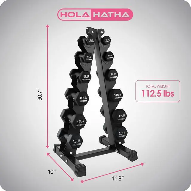 Alt view image 3 of 7 - HolaHatha 1, 2 and 3 lb Neoprene Dumbbell Strength Training Weight Set with Rack