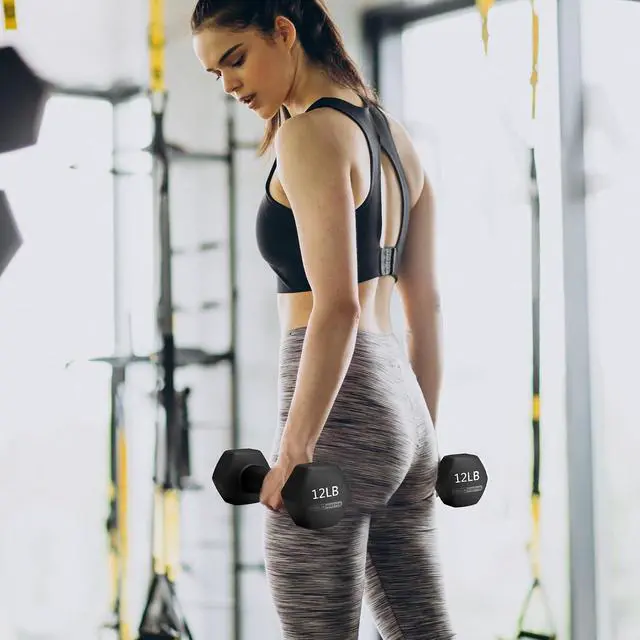 Alt view image 4 of 7 - HolaHatha 1, 2 and 3 lb Neoprene Dumbbell Strength Training Weight Set with Rack