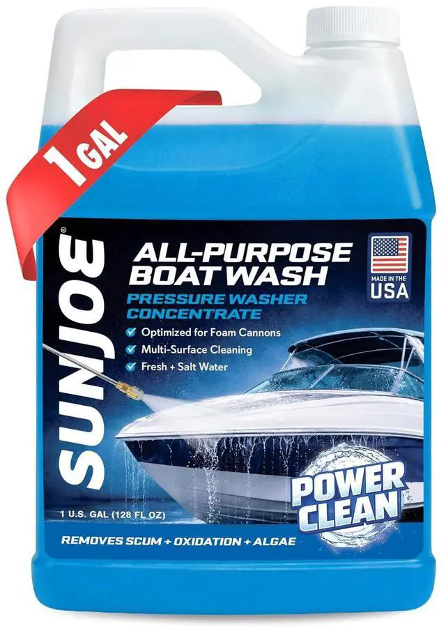 Main image of Sun Joe All-Purpose Boat Wash Cleaner for Pressure Washer, Concentrate Formula, Citrus Scent, 1 Gallon - Marine Cleaning Solution for Metal, Wood, Fiberglass, and Exterior Surfaces, SPX-APBW1G