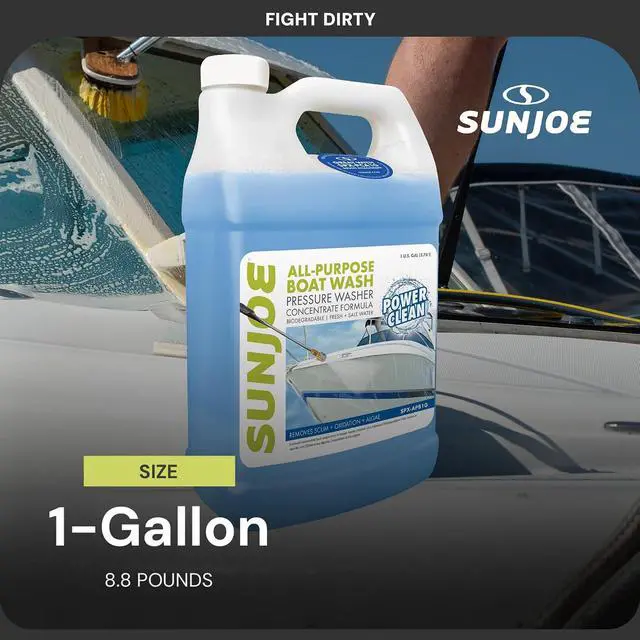 Alt view image 4 of 7 - Sun Joe All-Purpose Boat Wash Cleaner for Pressure Washer, Concentrate Formula, Citrus Scent, 1 Gallon - Marine Cleaning Solution for Metal, Wood, Fiberglass, and Exterior Surfaces, SPX-APBW1G