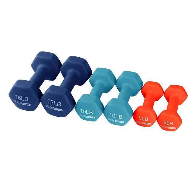 Alt view image 7 of 7 - HolaHatha 1, 2 and 3 lb Neoprene Dumbbell Strength Training Weight Set with Rack