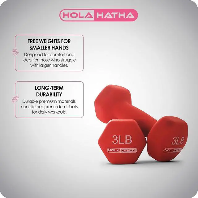 Alt view image 4 of 7 - HolaHatha 1, 2 and 3 lb Neoprene Dumbbell Strength Training Weight Set with Rack