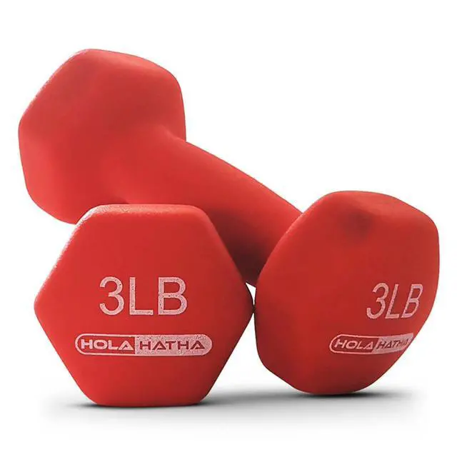 Alt view image 7 of 7 - HolaHatha 1, 2 and 3 lb Neoprene Dumbbell Strength Training Weight Set with Rack
