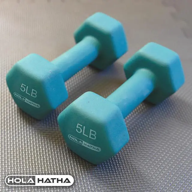 Alt view image 5 of 7 - HolaHatha 1, 2 and 3 lb Neoprene Dumbbell Strength Training Weight Set with Rack