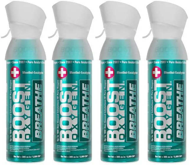 Main image of Boost Oxygen Medium Breathe Menthol-Eucalyptus 5L Canister, 4 Pack | Balanced Combination of Portability & O2 Capacity Menthol-Eucalyptus Aroma For Breathing Easier & Cooling Sensation