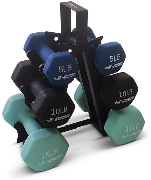 Main image of HolaHatha 1, 2 and 3 lb Neoprene Dumbbell Strength Training Weight Set with Rack