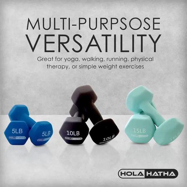 Alt view image 3 of 7 - HolaHatha 1, 2 and 3 lb Neoprene Dumbbell Strength Training Weight Set with Rack