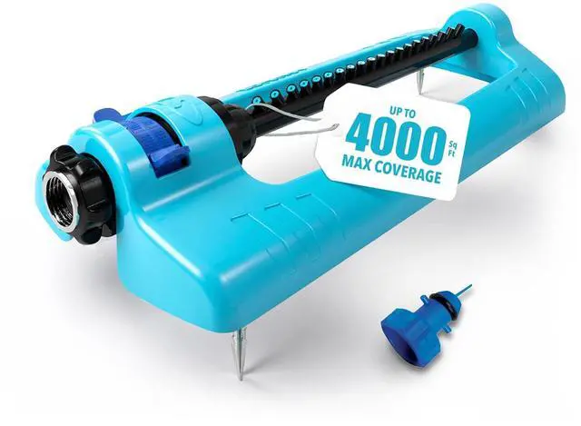 Main image of Aqua Joe Oscillating Sprinkler with Metal Ground Spike, Adjustable Spray Position Irrigator for 4000 Sq Ft Coverage Compatible with Garden Hoses