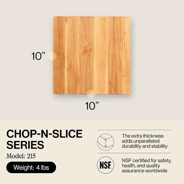 Alt view image 2 of 7 - John Boos Chop-N-Slice Series Square Wooden Maple Cutting Board 10x10 | 1 Thick, 4-lb Reversible Butcher Block with Eased Corners & Edge-Grain Made in the USA
