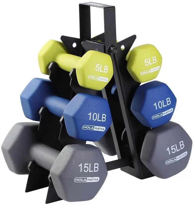 Main image of HolaHatha 1, 2 and 3 lb Neoprene Dumbbell Strength Training Weight Set with Rack