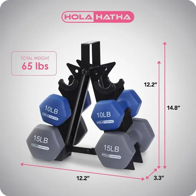 Alt view image 3 of 7 - HolaHatha 1, 2 and 3 lb Neoprene Dumbbell Strength Training Weight Set with Rack