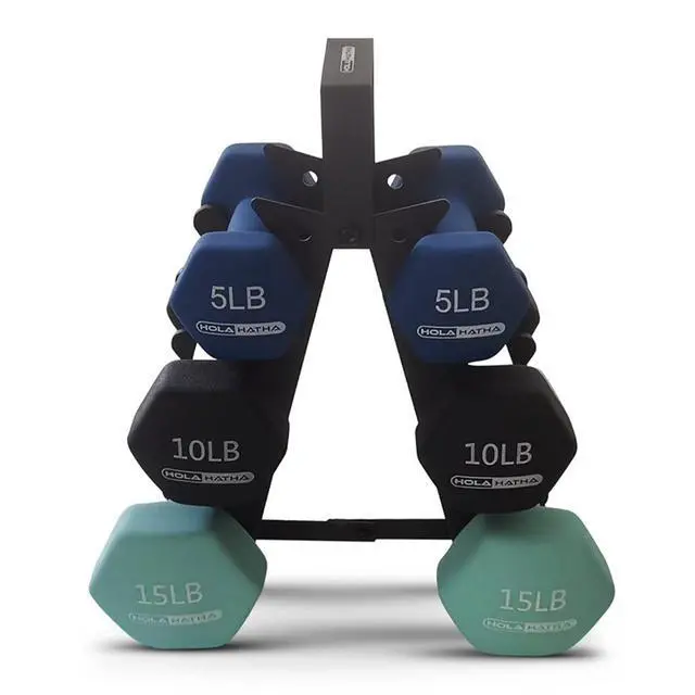 Alt view image 7 of 7 - HolaHatha 1, 2 and 3 lb Neoprene Dumbbell Strength Training Weight Set with Rack