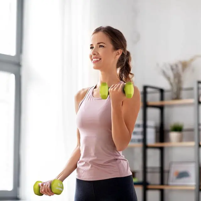 Alt view image 5 of 7 - HolaHatha 1, 2 and 3 lb Neoprene Dumbbell Strength Training Weight Set with Rack